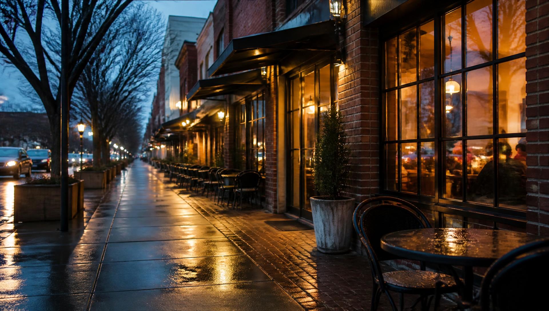 A commercial district near Chantilly, Charlotte at dusk