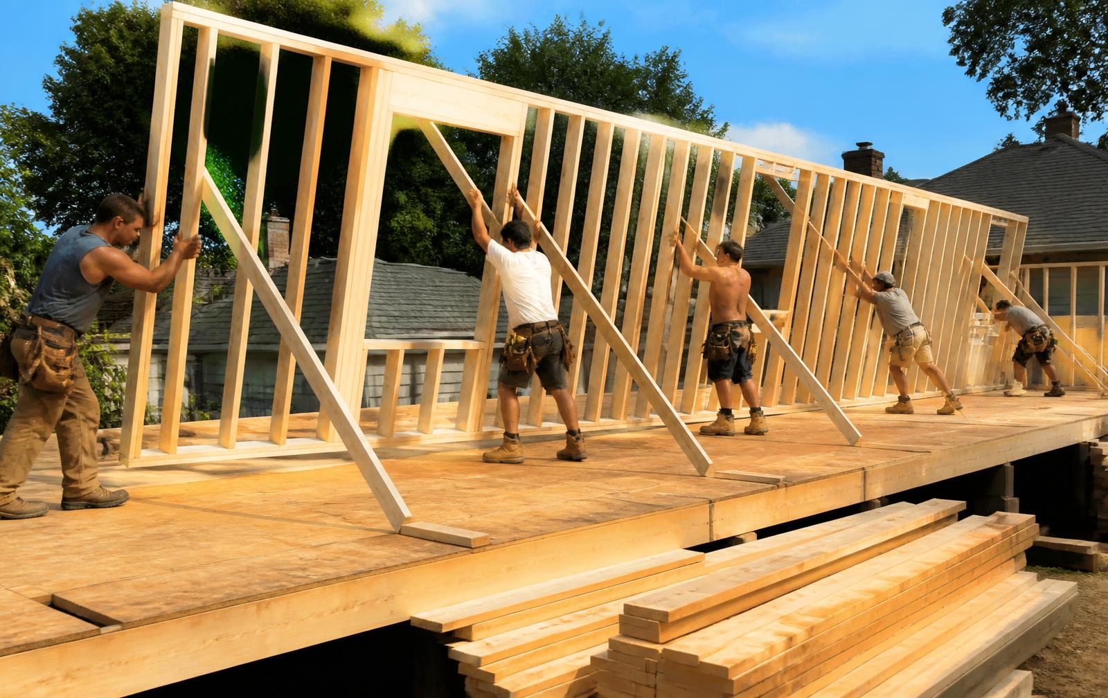 Framing crew building a custom home in east Charlotte, North Carolina